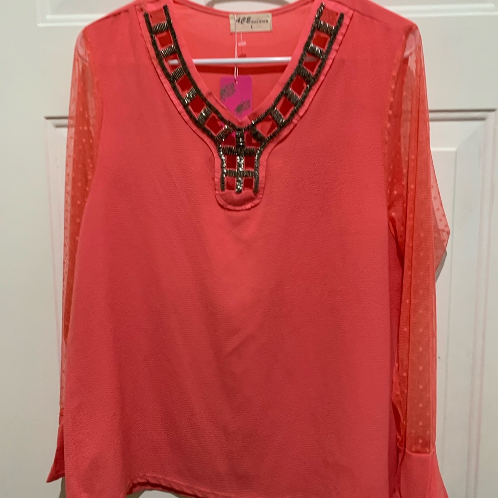 Coral and Silver Top